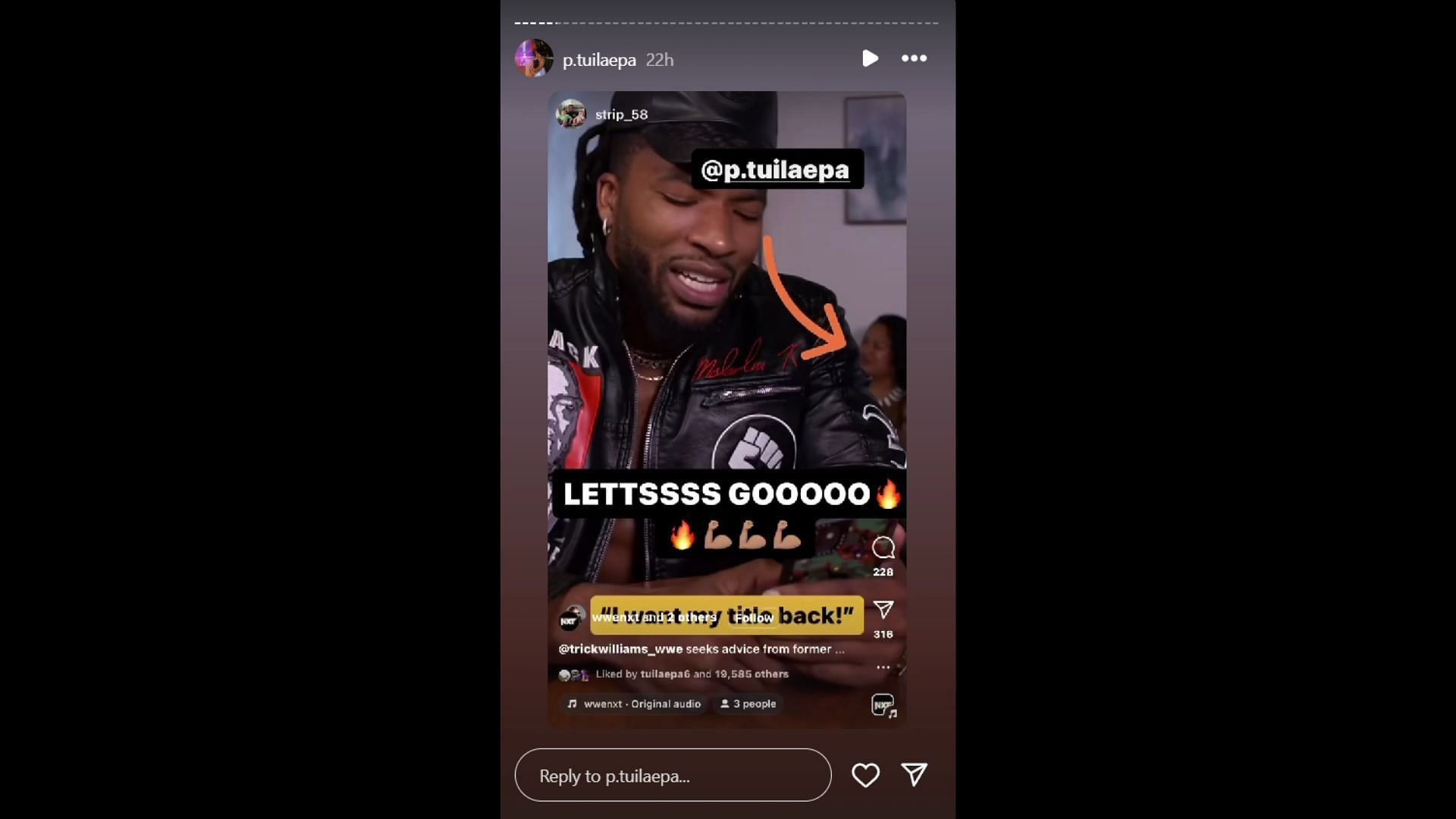 Screenshot of Penina Tuilaepa's Instagram story